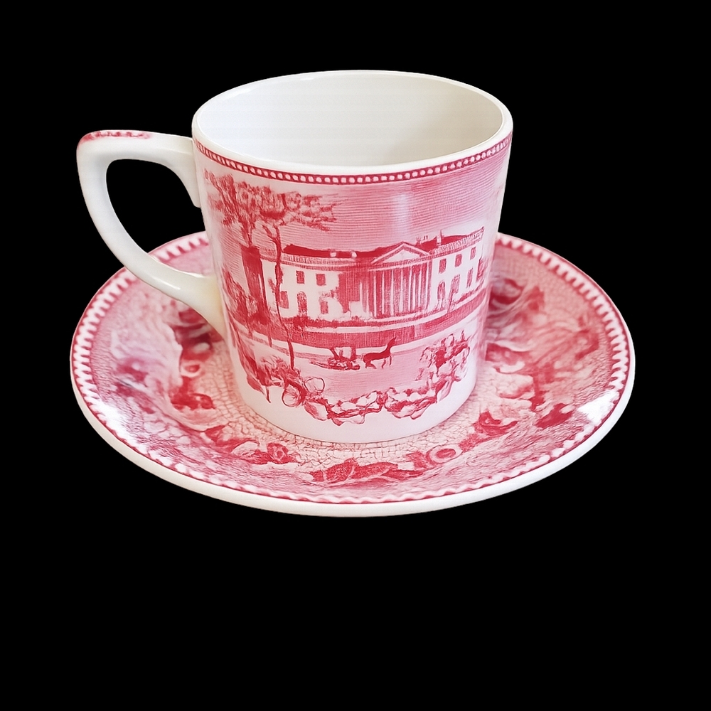 Johnson Brothers Historic America President’s House Red Transferware Cup & Sauce